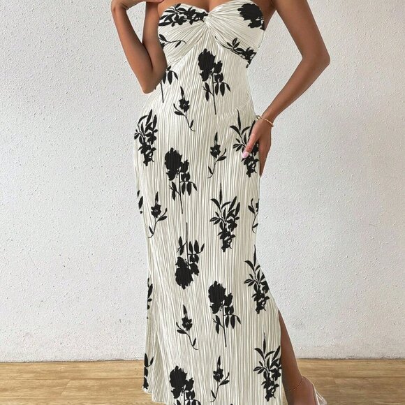 Apricot Boho Women's Tie Knot Pleat Printed Dress - Picture 4 of 6